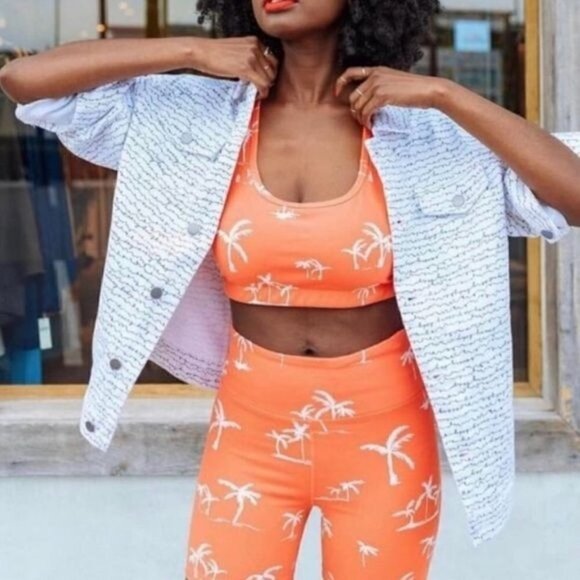 NEW American Apparel Coral Palm Print Leggings - Picture 1 of 7